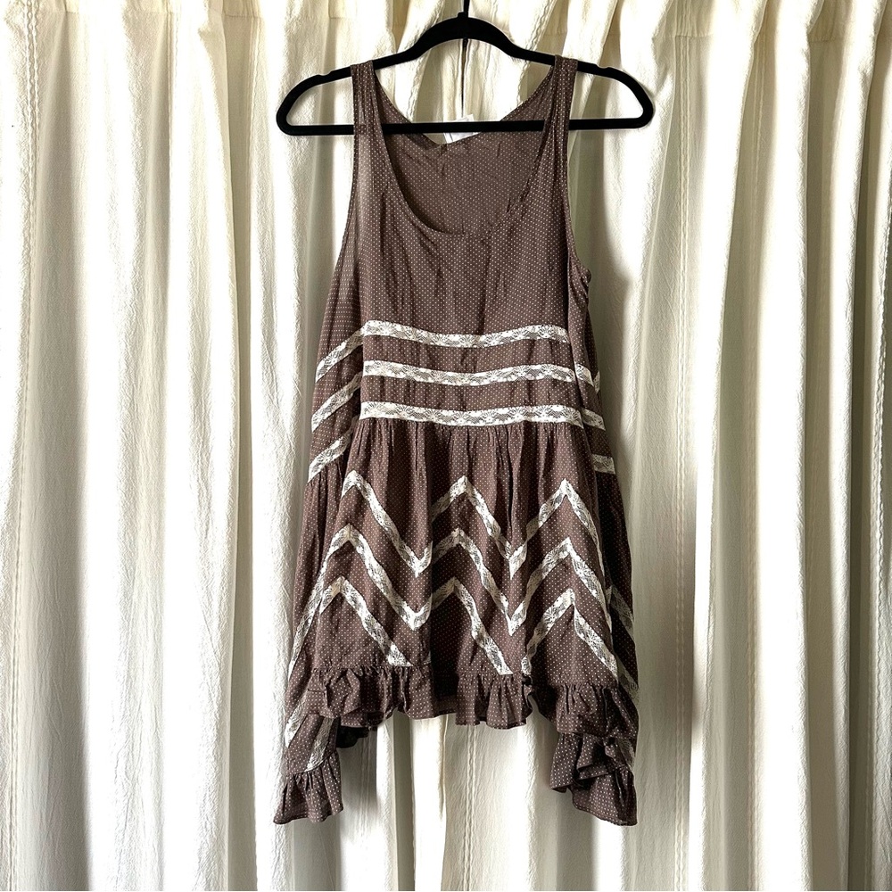 FREE PEOPLE Voile and Lace Trapeze Slip Brown XS